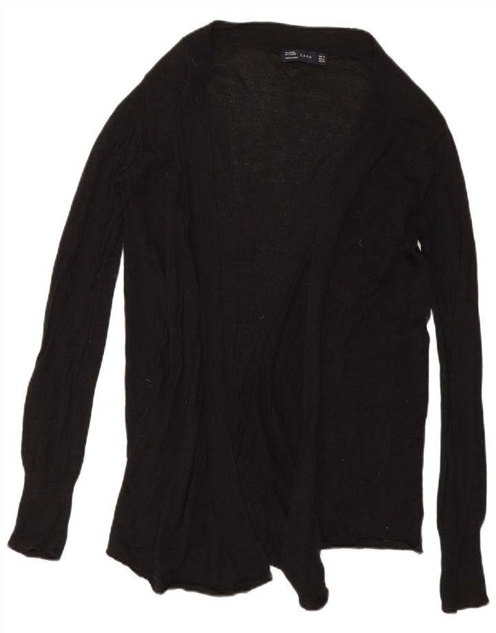 Zara Womens Open Cardigan Sweater UK 12 Medium Black Cotton