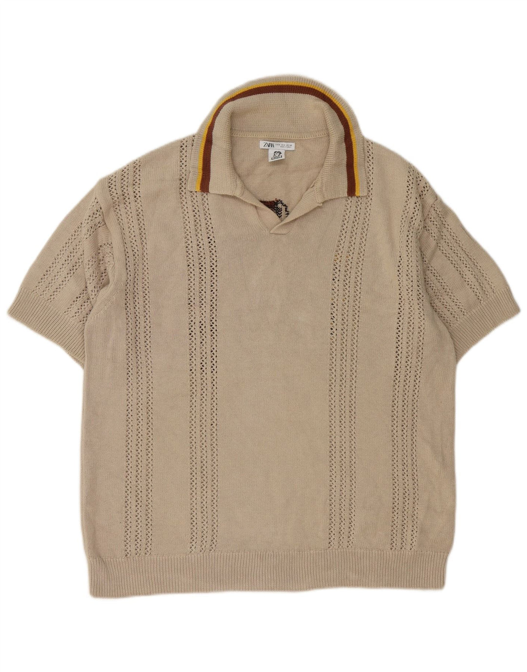 Zara Mens Inigo Studio Graphic Polo Neck Jumper Sweater Medium Beige