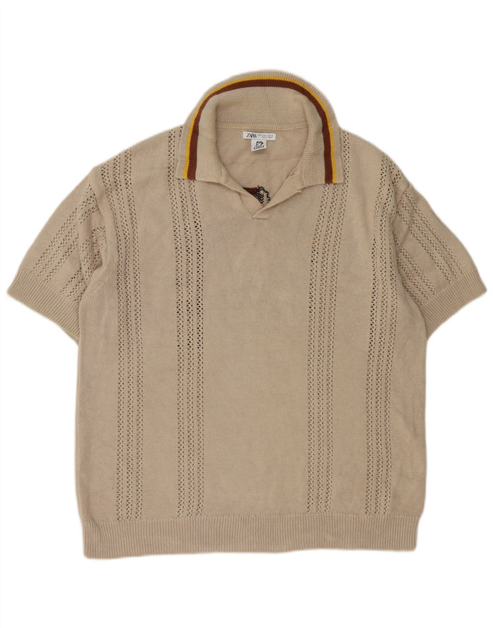Zara Mens Inigo Studio Graphic Polo Neck Jumper Sweater Medium Beige