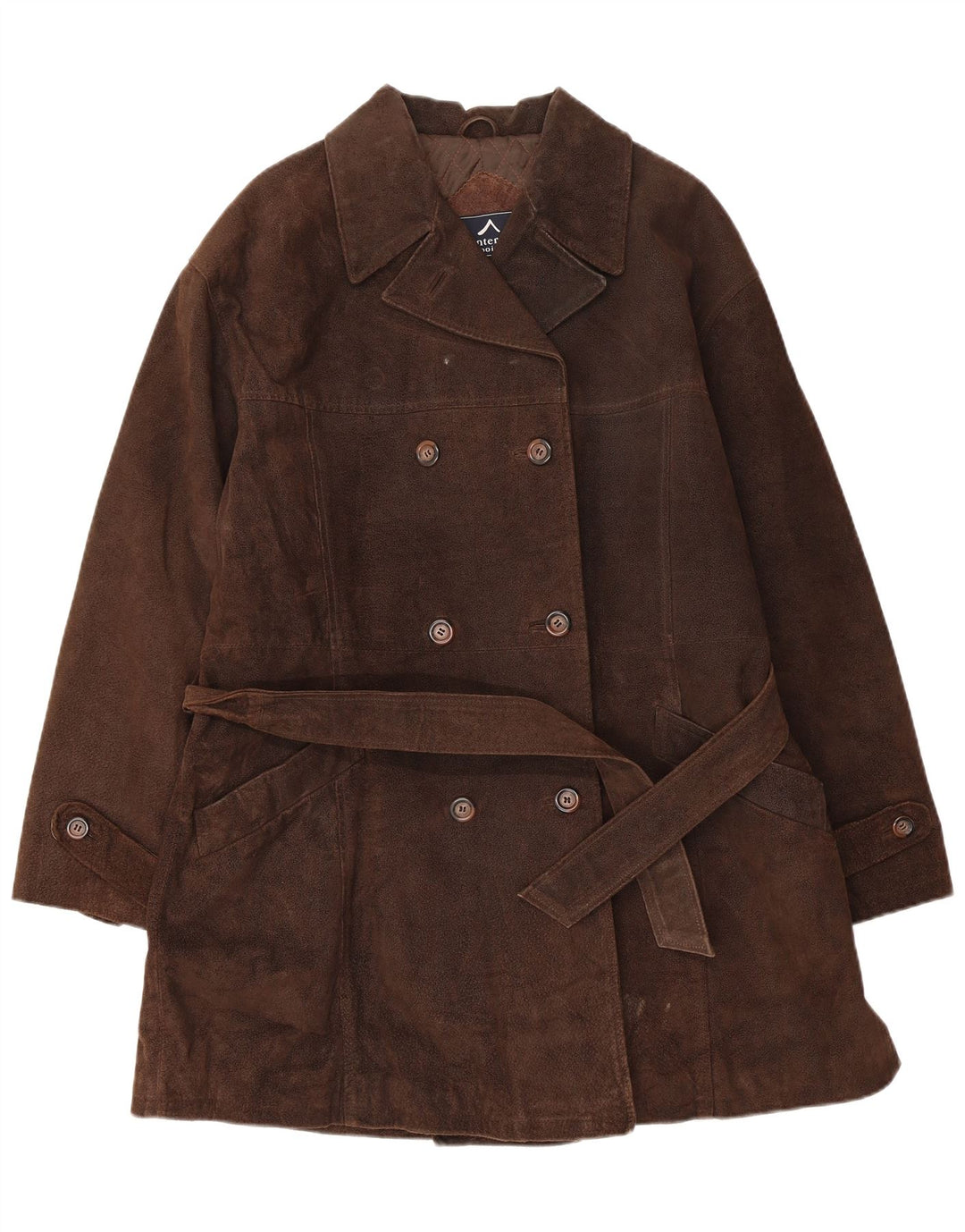 Montereggi Womens Suede Double Breasted Coat UK 14 Medium Brown Leather