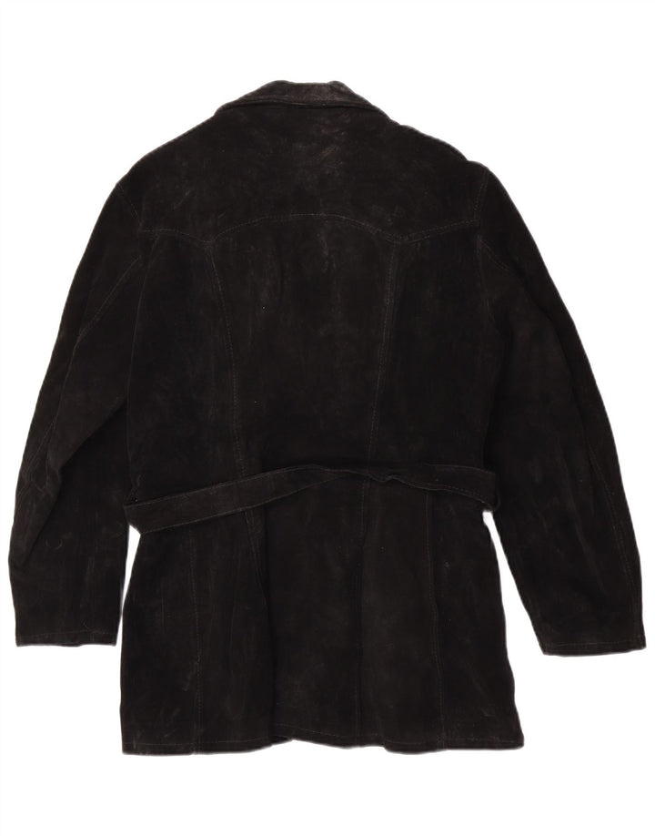 Vintage Womens 4 Button Suede Leather Jacket UK 6 XS Black Leather