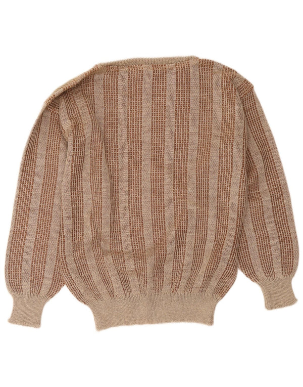 I Maschi Dame Boat Neck Jumper Sweater IT 48 XL Brun Stribet Linned
