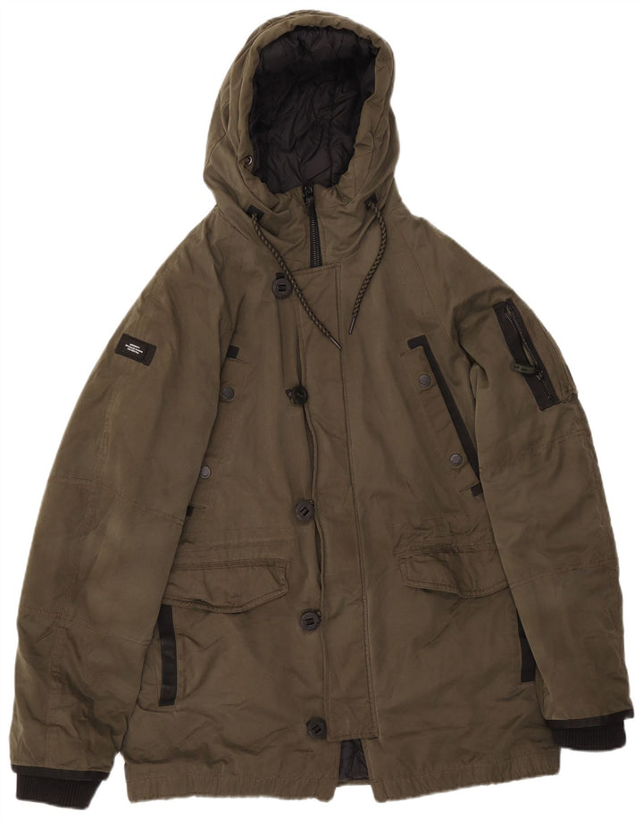 Superdry Mens Hooded Parka Jacket UK 38 Medium Khaki