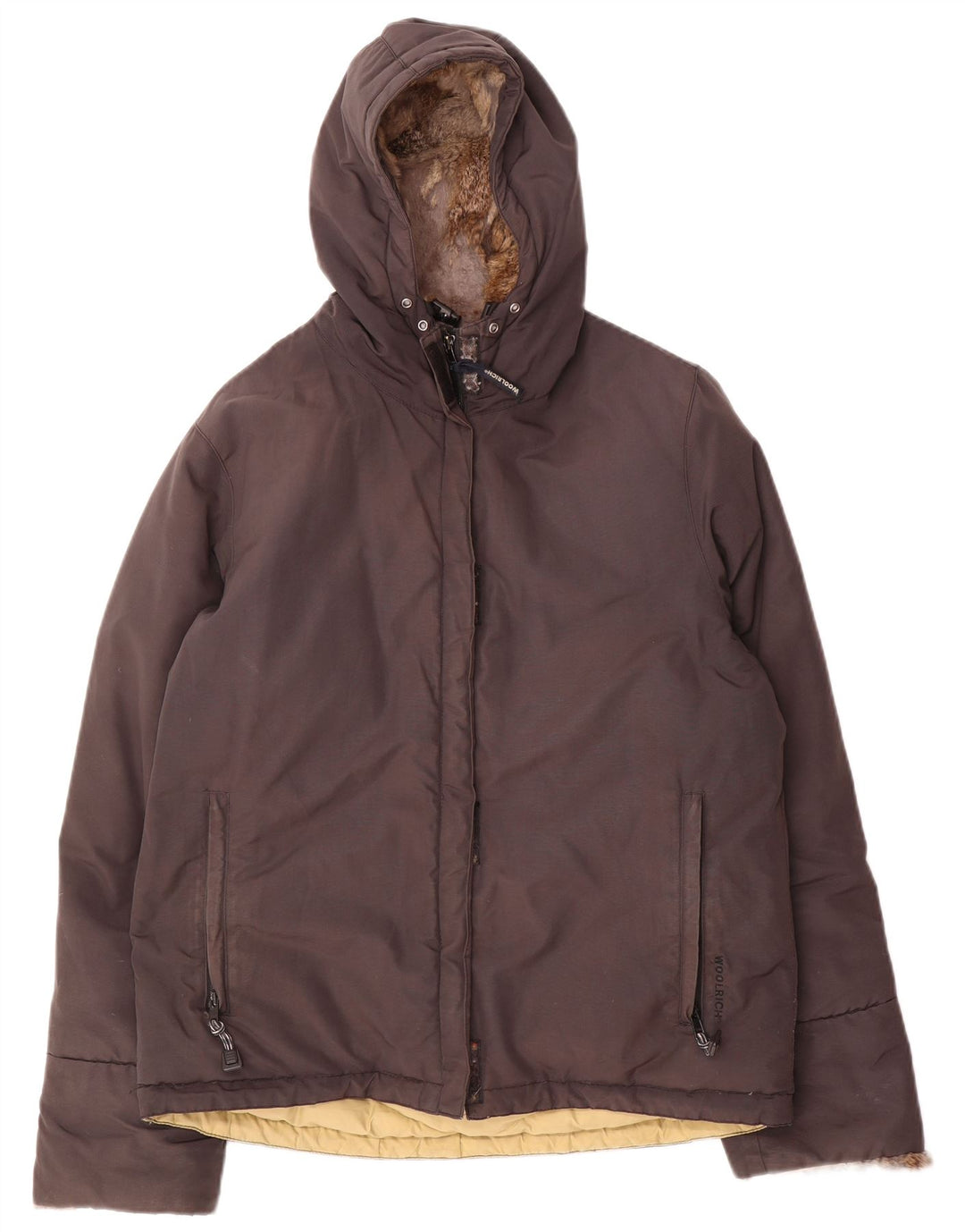 Woolrich Wattierte Damenjacke mit Kapuze, UK 16, Größe L, Braun