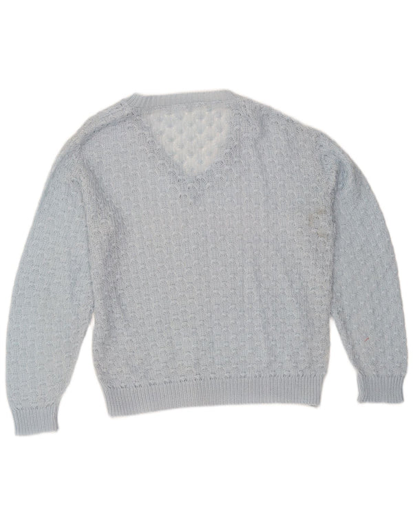 Pulover vintage pentru femei cu decolteu în V UK 14 Medium Blue