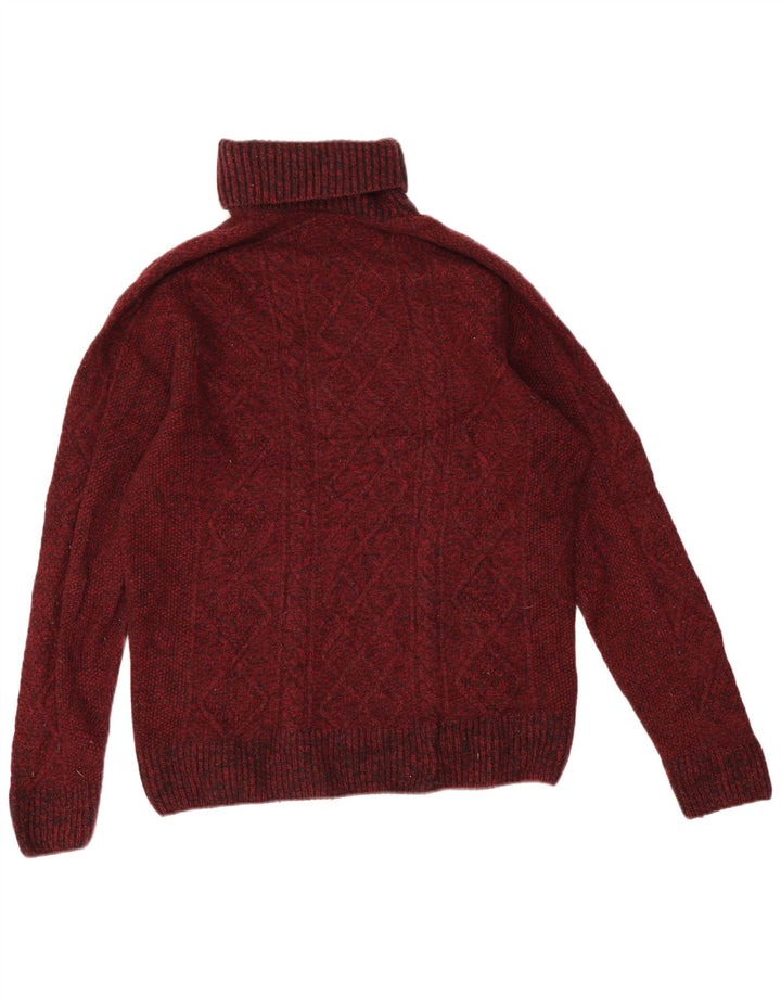 Lacoste Mens Roll Neck Jumper Sweater Size 5 Large Burgundy Wool