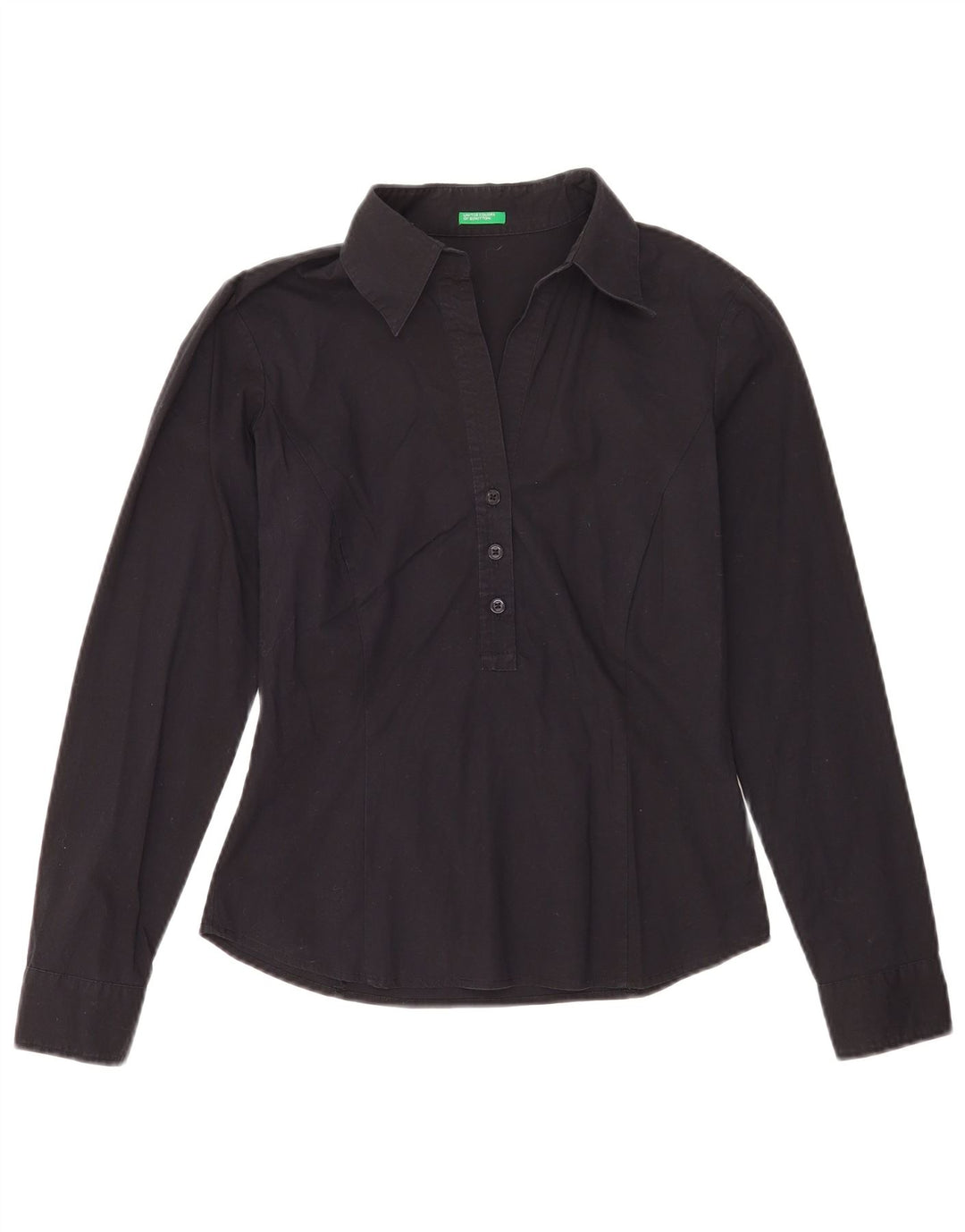 Benetton Dame Pullover Shirt UK 10 Small Black Bomuld