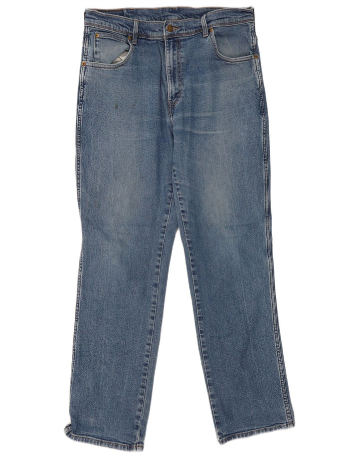 Wrangler Mens Regular Fit Straight Jeans W36 L32 Blue Cotton