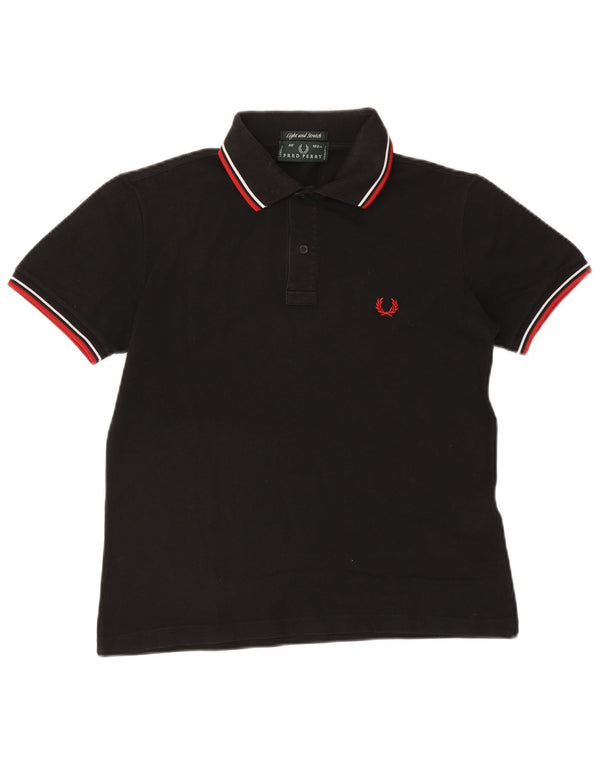 Fred Perry Mens Polo Shirt Small Black Striped Cotton