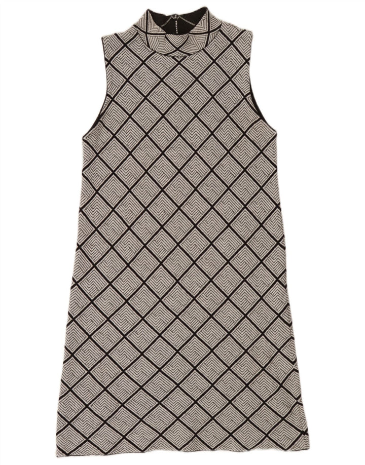 Abito a trapezio senza maniche da donna Zara UK 14 grande grigio geometrico