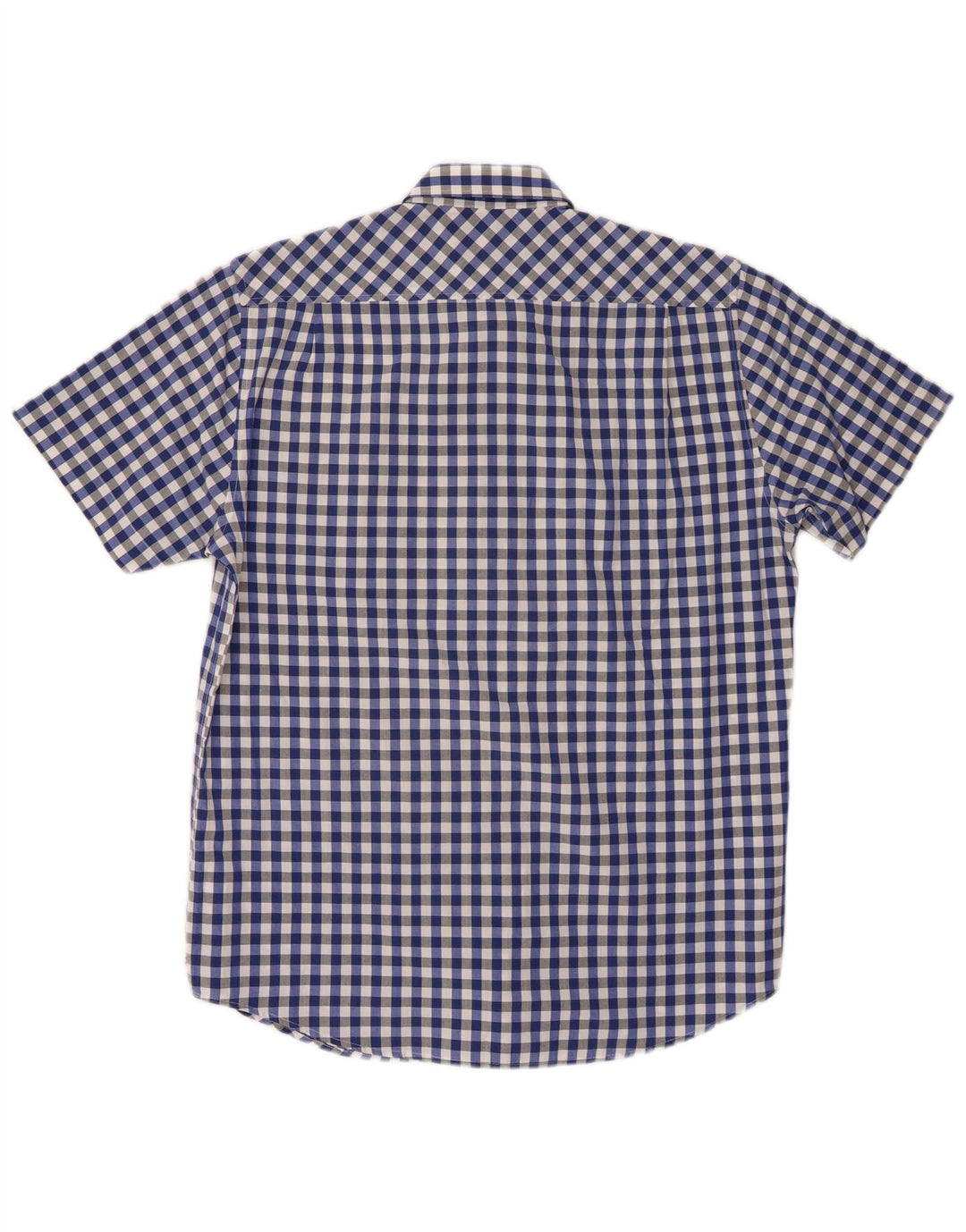 Pierre Cardin Mens Short Sleeve Shirt Medium Blue Gingham Cotton