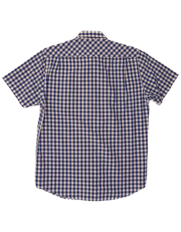 Pierre Cardin Mens Short Sleeve Shirt Medium Blue Gingham Cotton