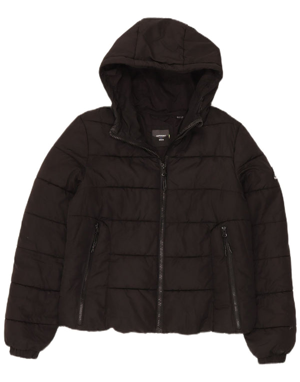Superdry Womens Hooded Padded Jacket UK 12 Medium Black Polyester