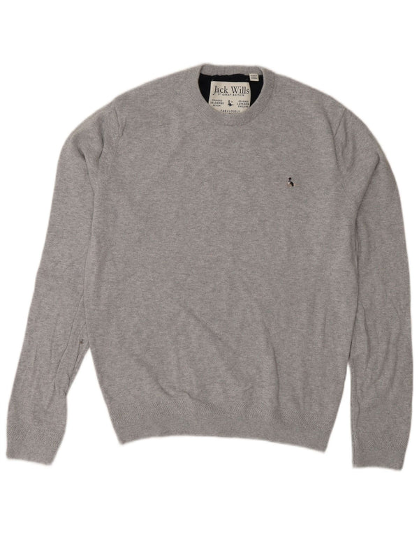 Jack Wills Womens Crew Neck Jumper Sweater UK 14 Medium Grey Flecked Cotton