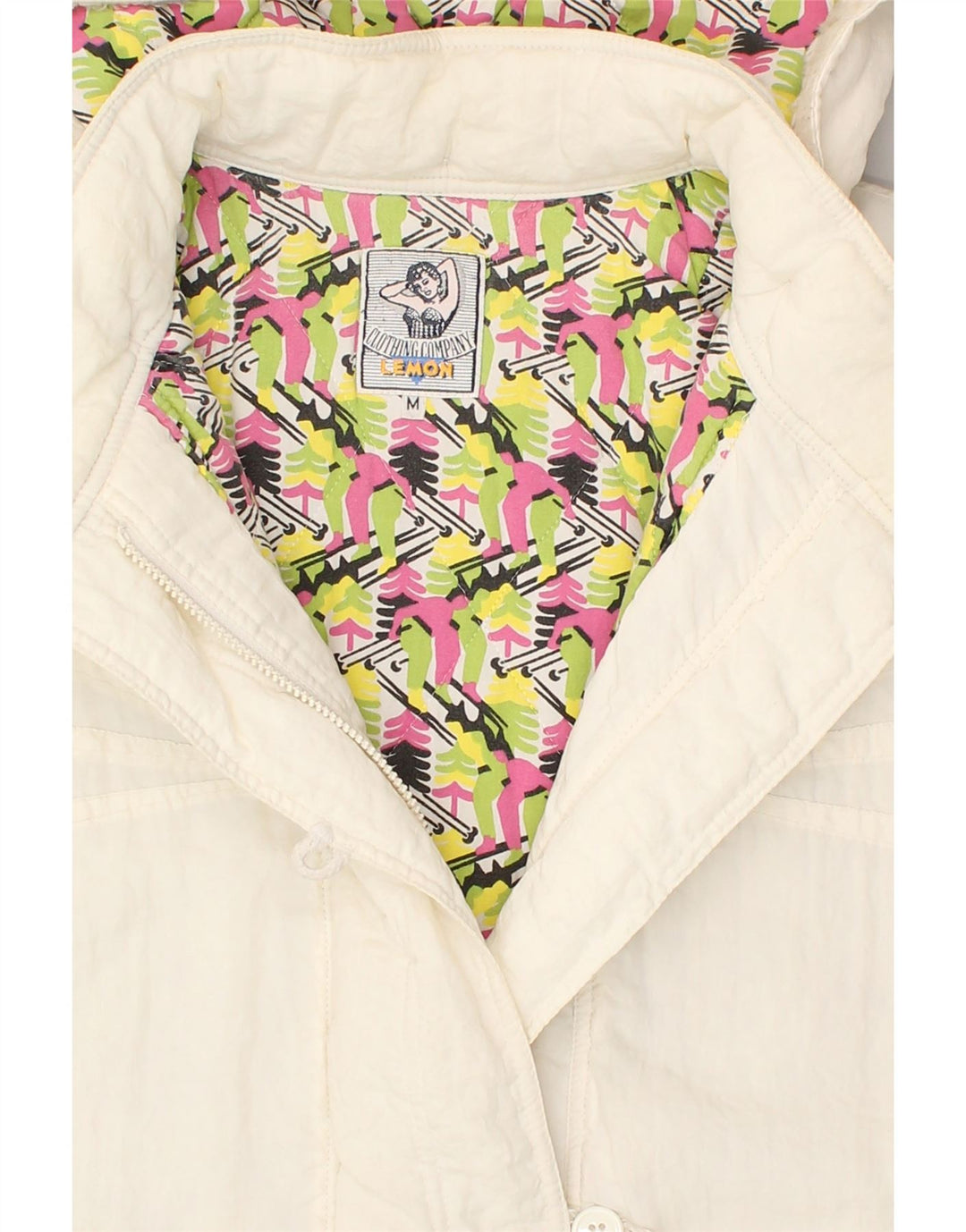 Giacca a vento con cappuccio da donna VINTAGE UK 14 poliammide bianco medio