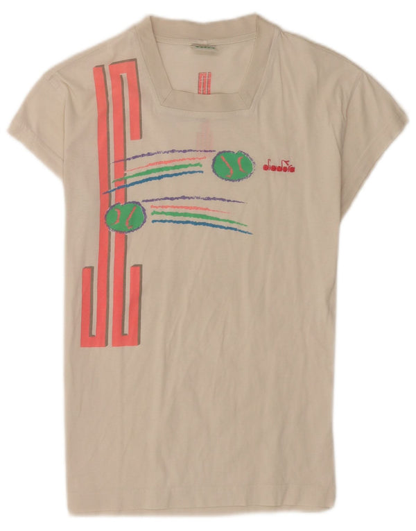 Diadora Womens Graphic T-Shirt Top IT 42 Medium White Cotton