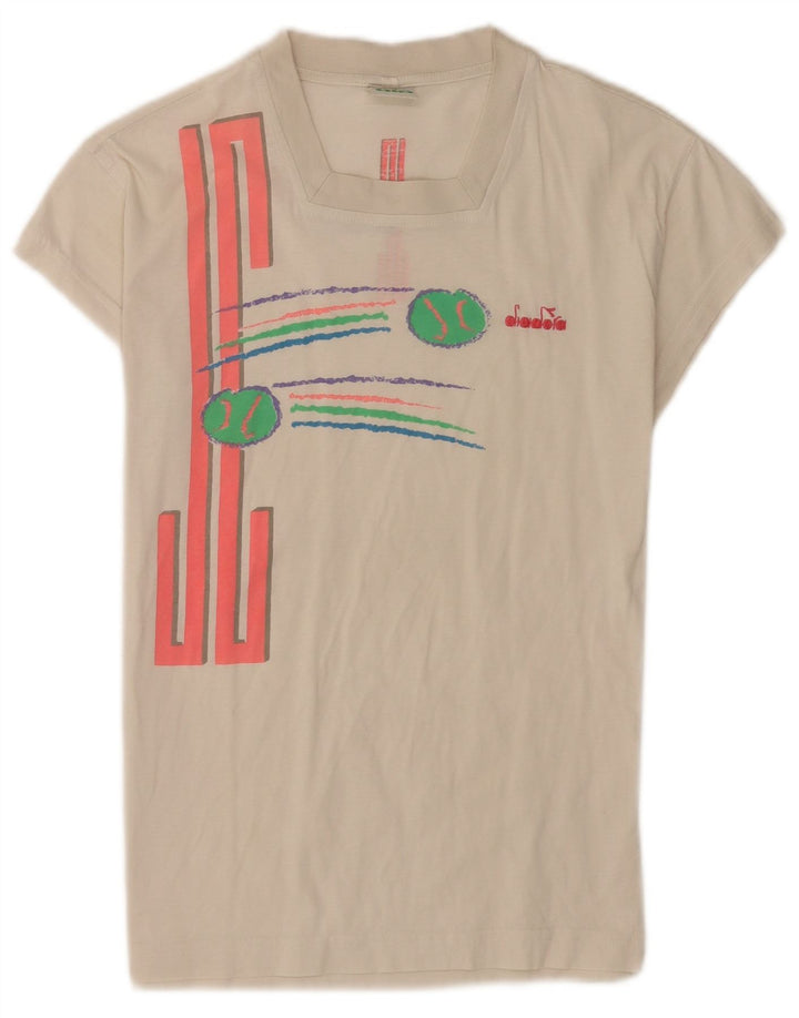 Diadora Dame Grafisk T-Shirt Top IT 42 Medium Hvid Bomuld