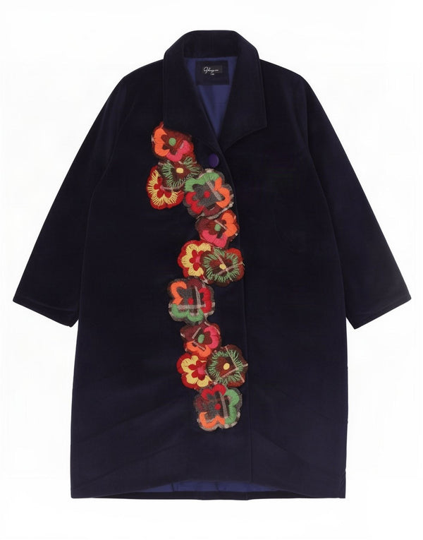 Γυναικείο Βελούδινο Πανωφόρι Ghungroo One Size Navy Blue Floral Βαμβακερό