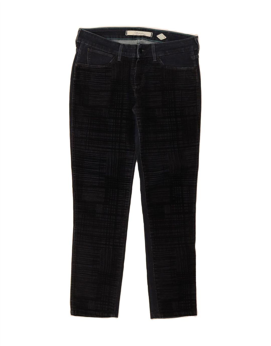 WRANGLER Womens Slim Jeans W30 L27 Navy Blue Check Vintage Wrangler and Second-Hand Wrangler from Messina Hembry 