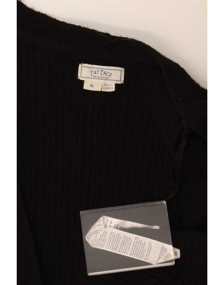 Fat Face Dame Longline Åben Cardigan Sweater UK 14 Medium Sort Uld