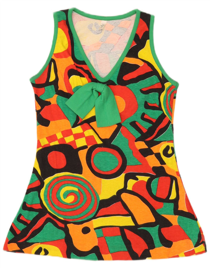 VINTAGE Damevest Top EU 36/38 Lille flerfarvet geometrisk bomuld