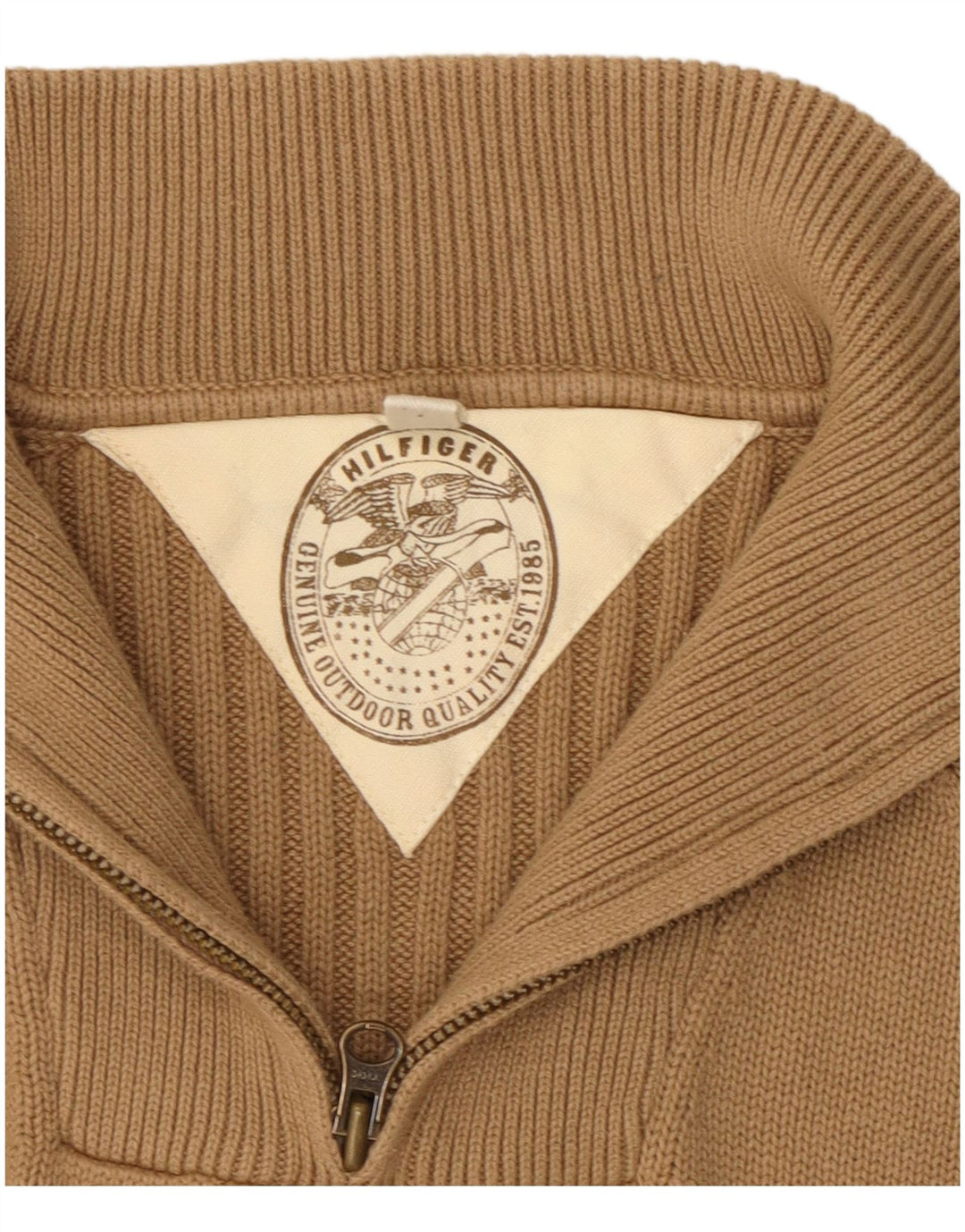 Tommy Hilfiger Mens Zip Neck Jumper Sweater Medium Beige Cotton