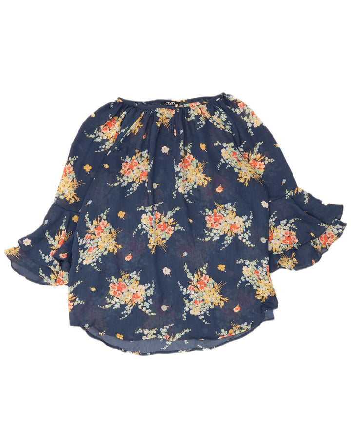Chaps Donna Camicetta con maniche a 3/4 Top UK 12 Poliestere floreale blu medio