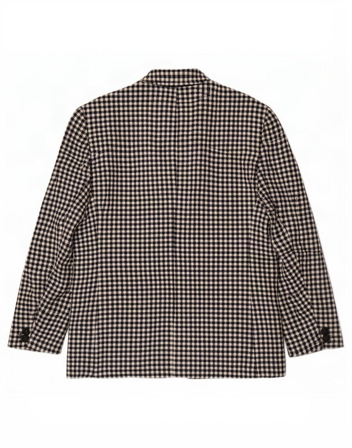 Viyella Veste Blazer 1 Bouton pour Femme UK 12 Moyen Noir Vichy Laine Nouvelle