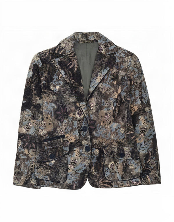 Jaqueta blazer vintage feminina com 2 botões Reino Unido 16 grande algodão floral azul marinho