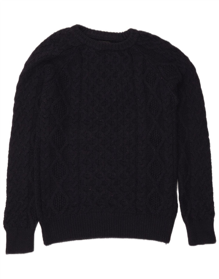 Zara Mens Boat Neck Jumper Sweater Large Navy Blue Wool