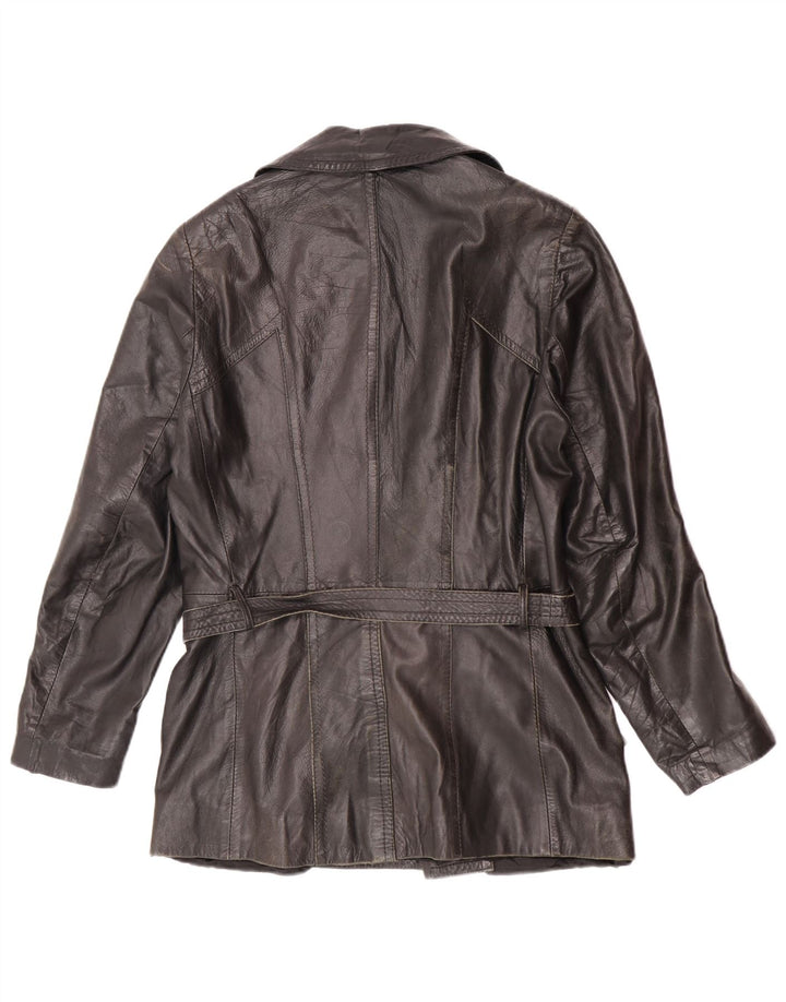 Vintage Mens Double Breasted Leather Jacket UK 34 XS Black Retro