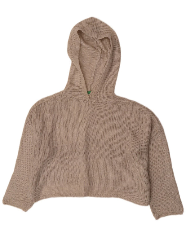 Benetton Womens Crop Hooded Oversized Pullover Pullover UK 10 Small Beige