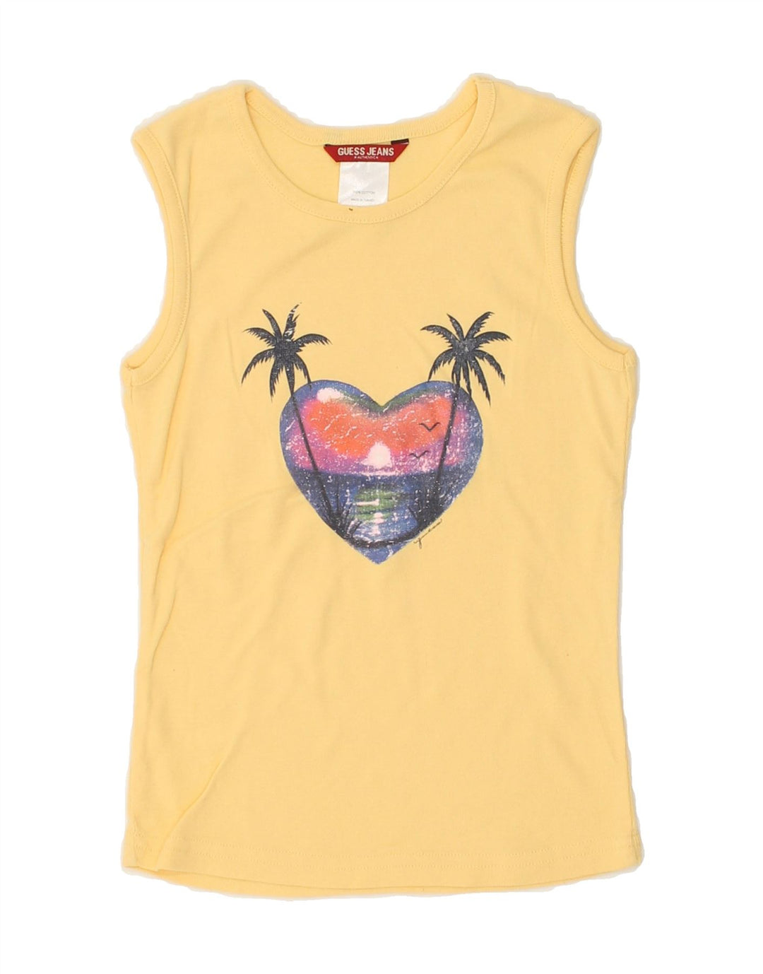 GUESS Girls Graphic Vest Top 5-6 Years Large Yellow Cotton | Vintage Guess | Thrift | Second-Hand Guess | Used Clothing | Messina Hembry 
