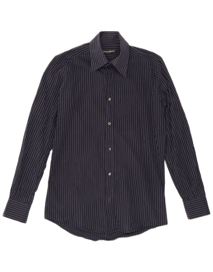 Dolce & Gabbana Mens Shirt Size 40 15 3/4 Medium Navy Blue Pinstripe