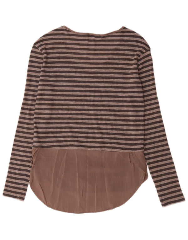Zara Mujer Top Manga Larga UK 40 Small Marrón Rayas