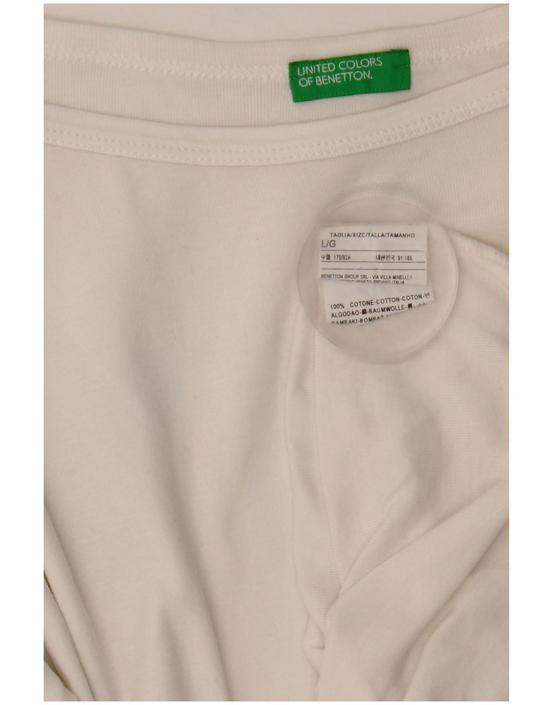 Benetton Damen-Top, 3/4-Ärmel, UK-Größe 14, Größe L, weiße Baumwolle