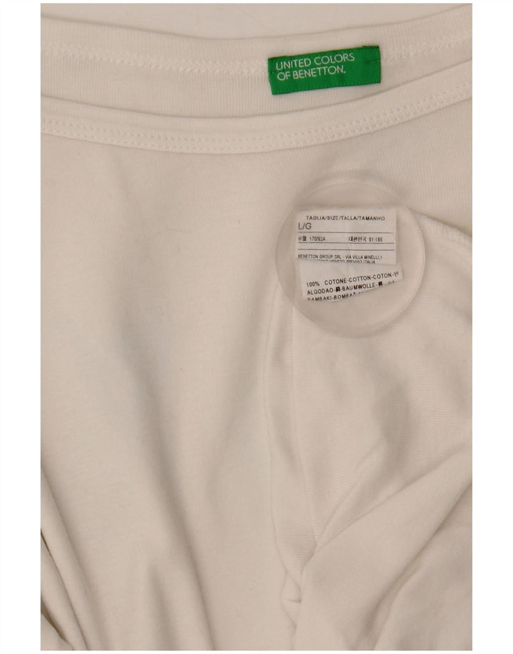 Benetton Damen-Top, 3/4-Ärmel, UK-Größe 14, Größe L, weiße Baumwolle