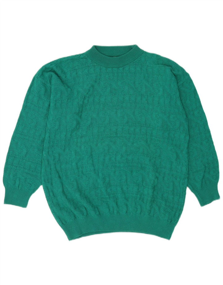 Vintage Womens Turtle Neck Jumper Sweater UK 14 Medium Green Geometric