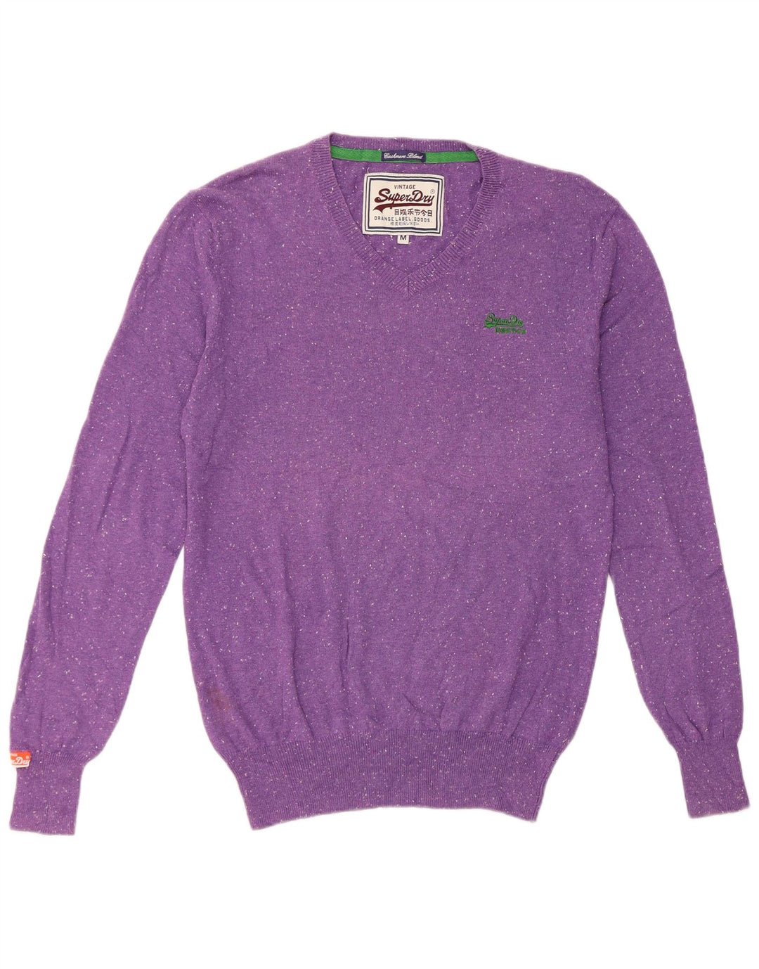 Superdry Mens V-Neck Jumper Sweater Medium Purple Flecked Cotton