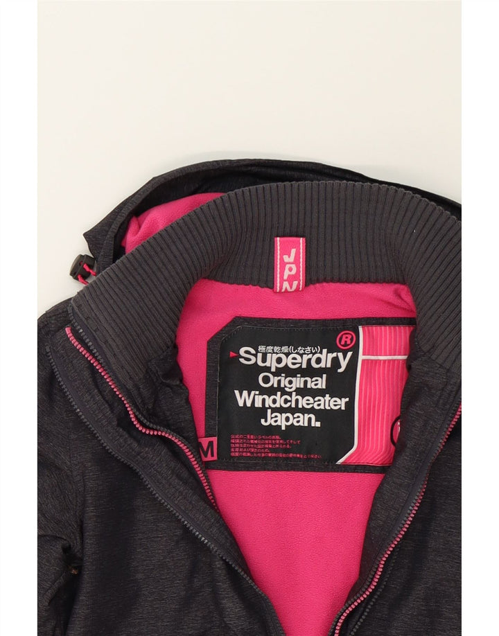 SUPERDRY Womens Hooded Windbreaker Jacket UK 14 Medium Grey Polyester Vintage Superdry and Second-Hand Superdry from Messina Hembry 