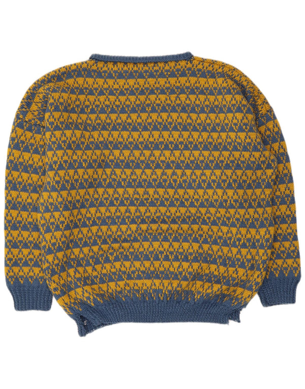 vintage Mens Boat Neck Jumper Pull Grand Bleu Géométrique