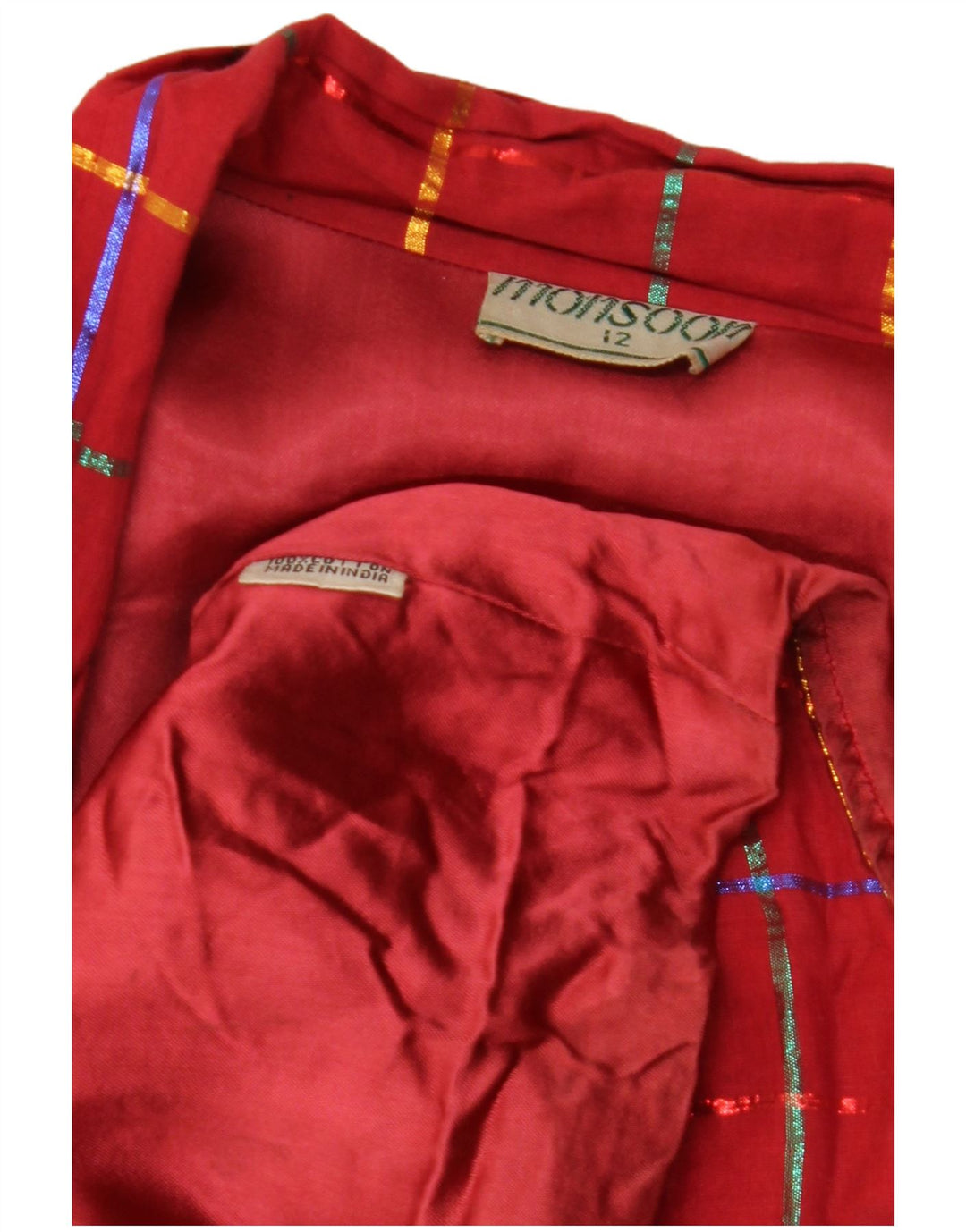 MONSOON Dame 1-knap blazerjakke UK 12 Medium Bourgogne ternet bomuld