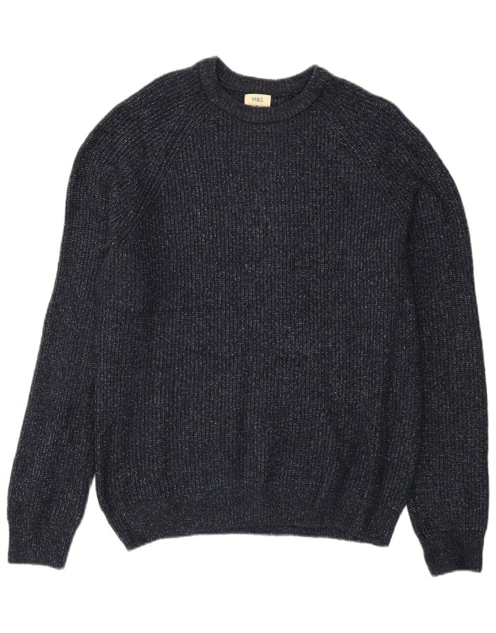 Marks & Spencer Herren-Pullover mit U-Boot-Ausschnitt, Mittelblau meliert