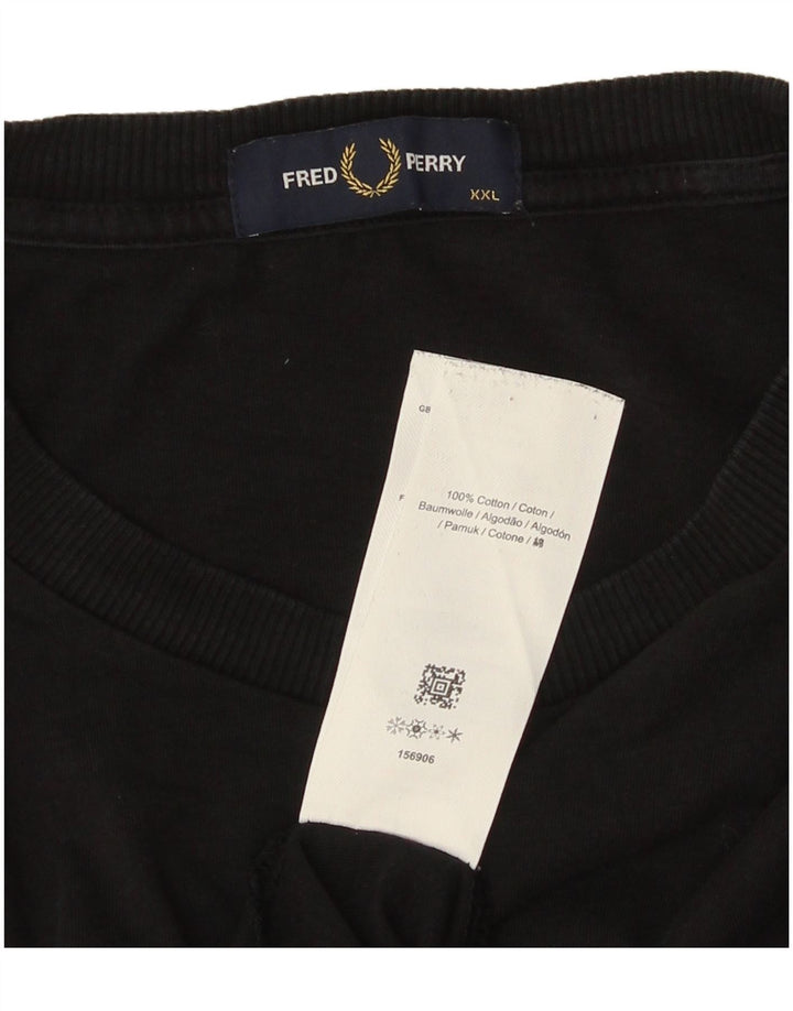 FRED PERRY Mens Graphic T-Shirt Top 2XL Black Cotton