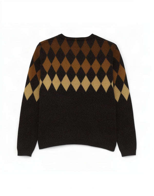 Maglione vintage da uomo con collo alto e collo alto IT 50 grigio medio a rombi/diamante