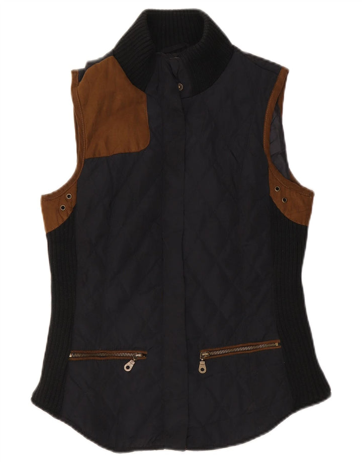 Zara Womens Quilted Gilet UK 12 Medium Black Colourblock Polyester