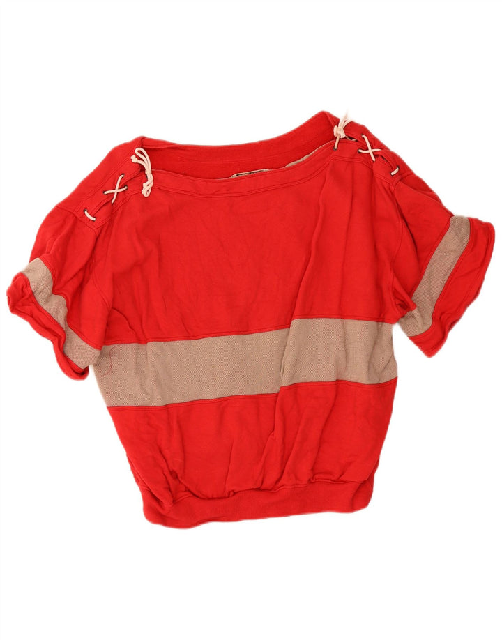 L'Uomo Womens Crop Sweatshirt Jumper UK 16 Large Red Colourblock