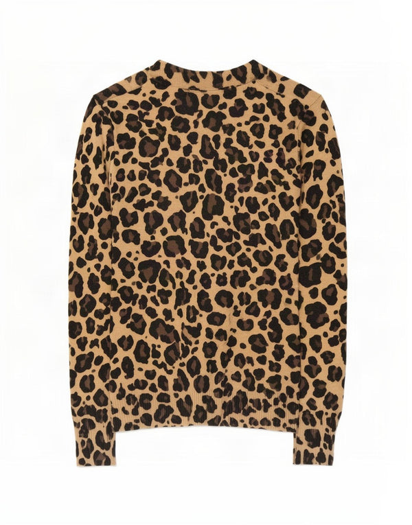 Gap Womens Cardigan Sweater UK 10 Small Brown Animal Print Cotton