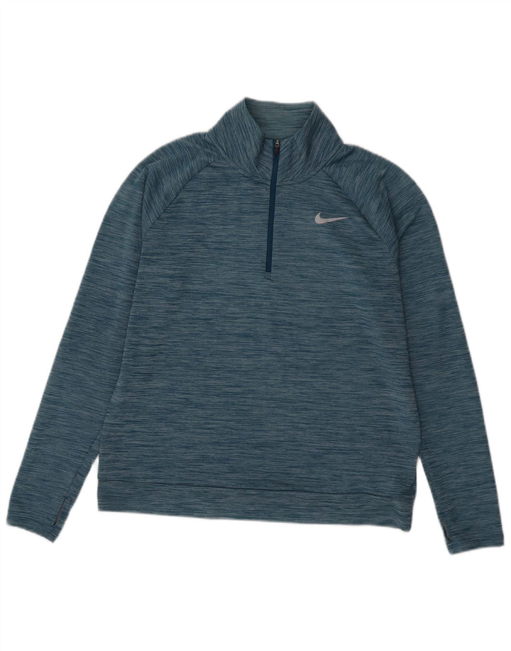 NIKE Womens Dri Fit Pullover Tracksuit Top UK 14 Medium Blue Flecked