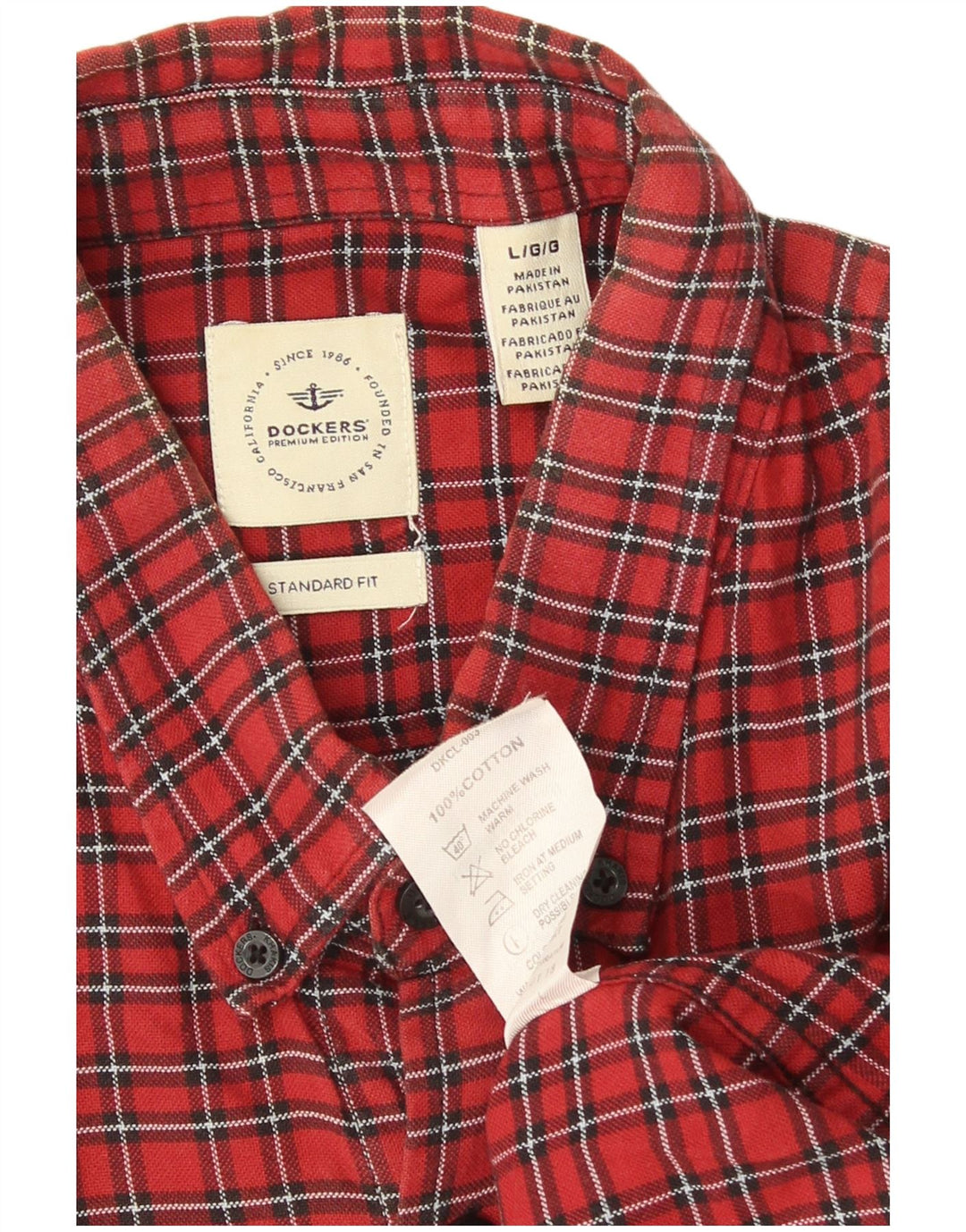 Dockers Mens Standard Fit Flannel Shirt Large Red Check Cotton